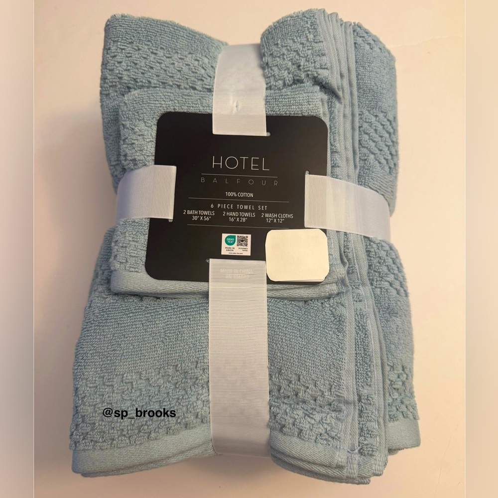 🎁6PC Hotel Balfour Bath Towel Bundle - Cotton -Mystical Blue- Waffle Textured